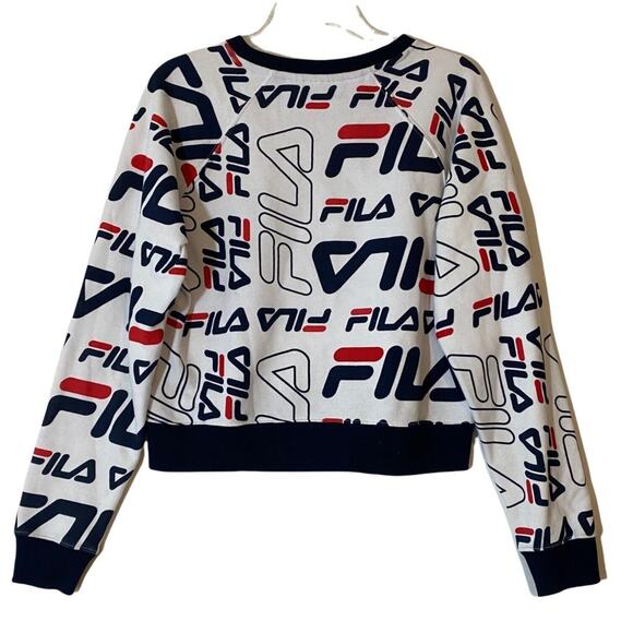 Fila Sweatshirt Top Large Crop Logo Spell Out Crew Neck Long Sleeve Cotton Blend - Picture 2 of 7